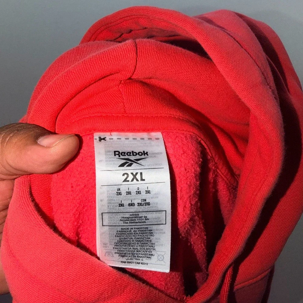 Reebok Hoodie Mens 2XL Red Excellent Logo Pullover Fleece Sweatshirt 16348.
